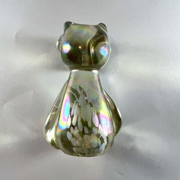 Vintage 1970s Owl Crystal Figurine Paperweight Iridescent Large Eyes Hand Made - Picture 3 of 7